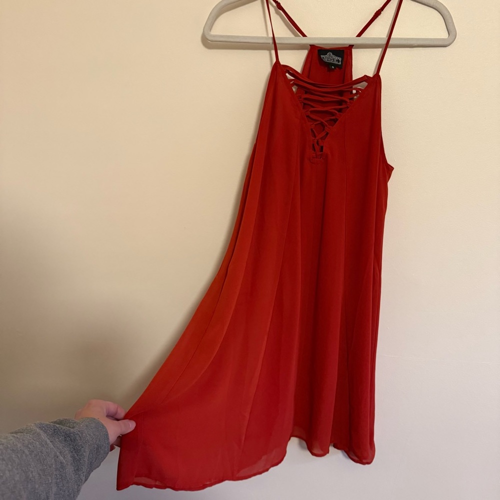 Burnt Oranges Strappy Dress with Lace-Up Front
